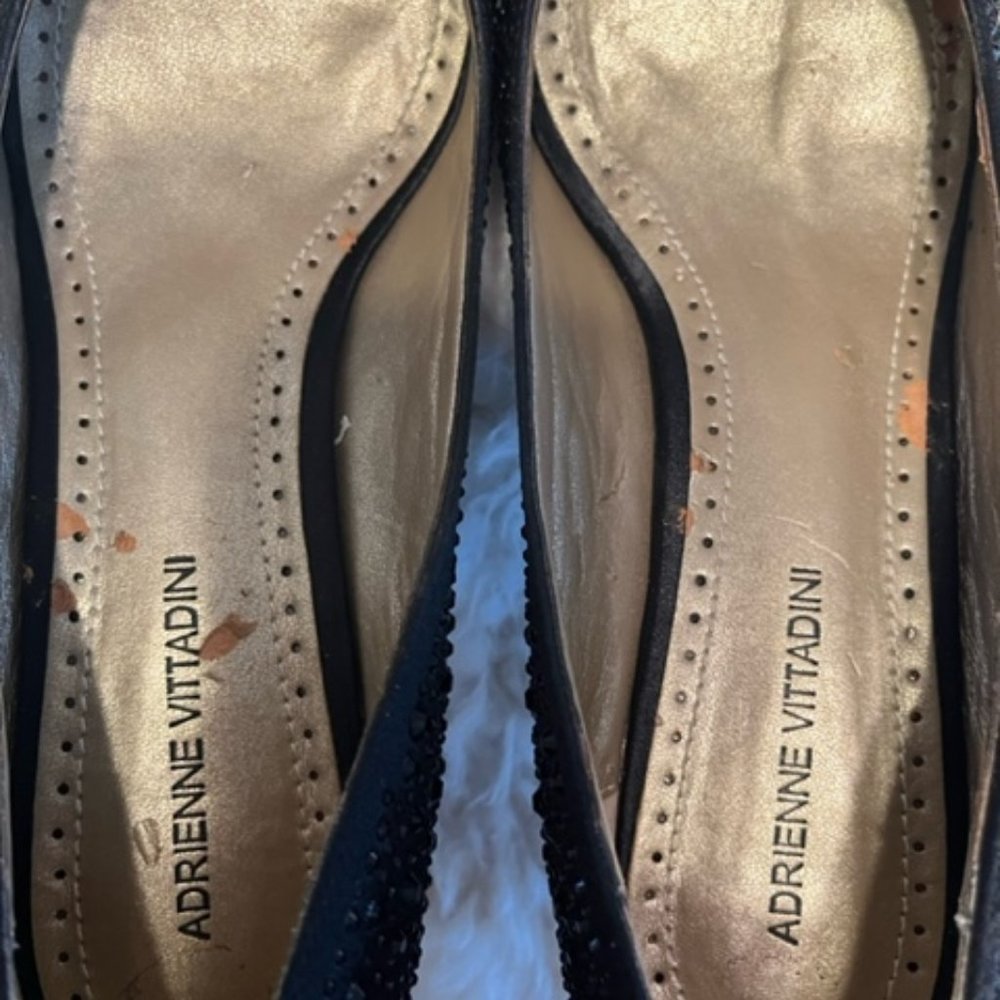 Adrienne Vittadini Pippi Rhinestone Peep Toe Black Platform Heels, size 7 1/2 - Picture 7 of 7